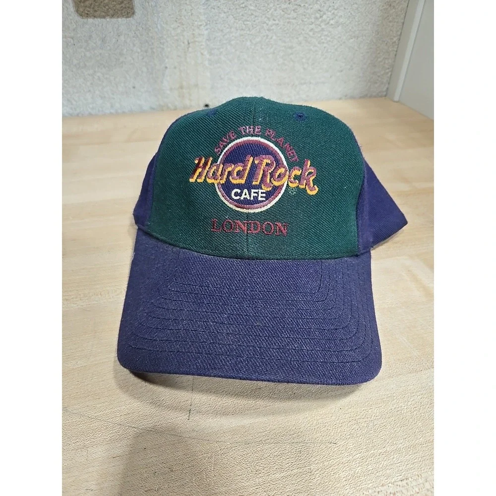 Vintage Hard Rock‎ Cafe London SnapBack Cap Hat Colorblock Faded Distressed 90s